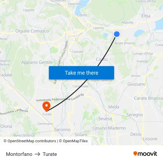 Montorfano to Turate map