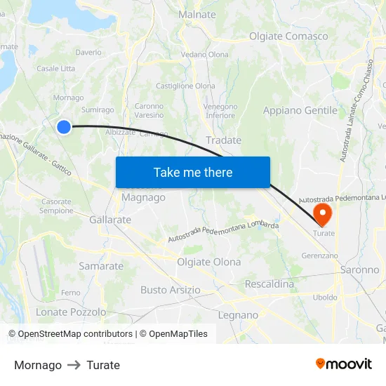 Mornago to Turate map