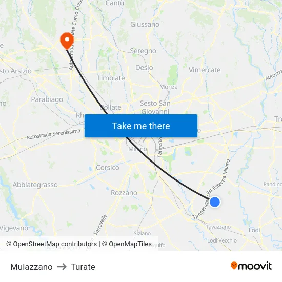 Mulazzano to Turate map