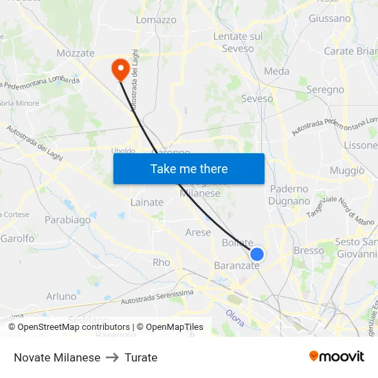 Novate Milanese to Turate map