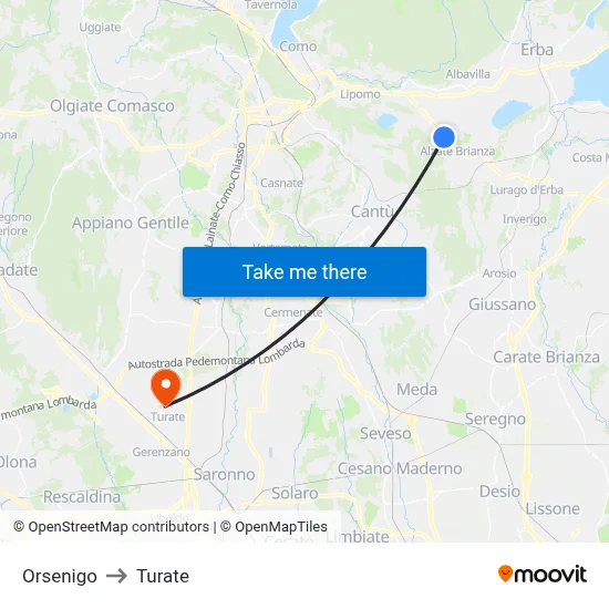 Orsenigo to Turate map
