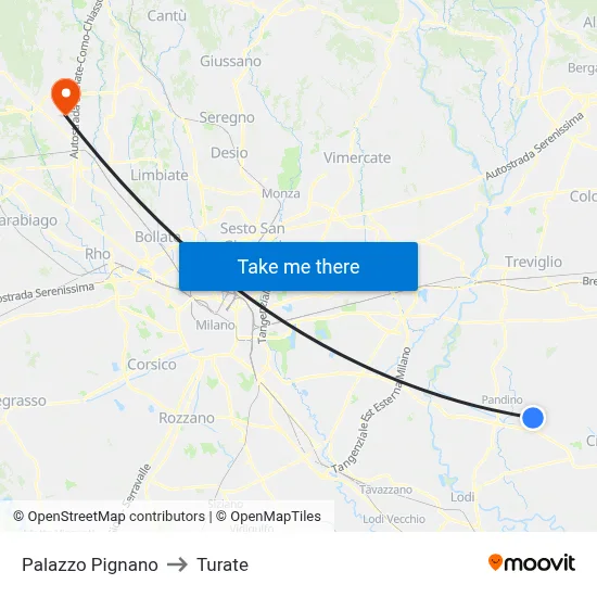 Palazzo Pignano to Turate map