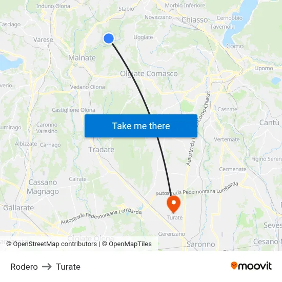 Rodero to Turate map