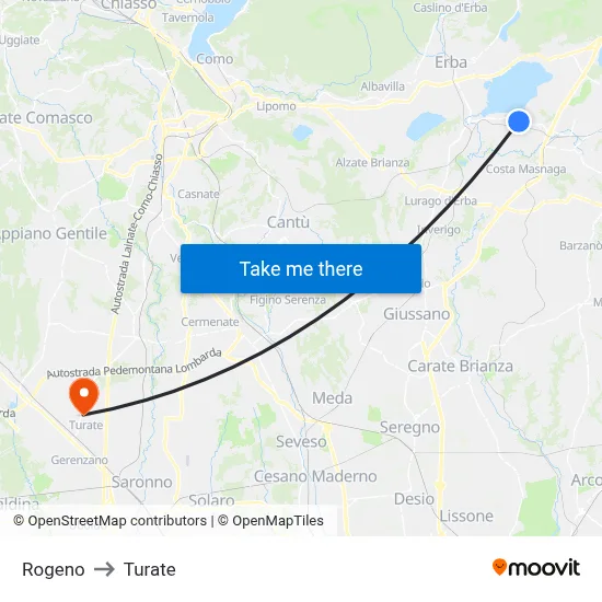 Rogeno to Turate map