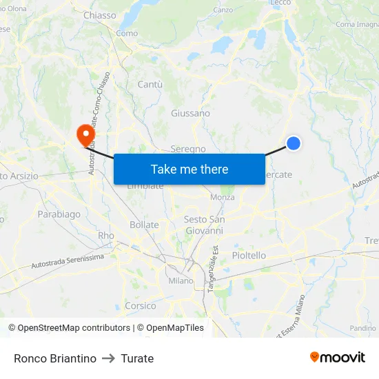 Ronco Briantino to Turate map