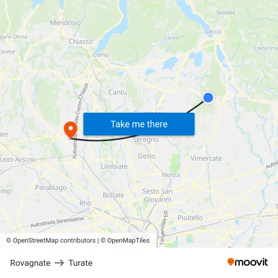 Rovagnate to Turate map