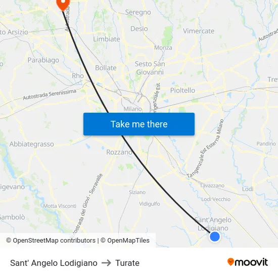 Sant' Angelo Lodigiano to Turate map