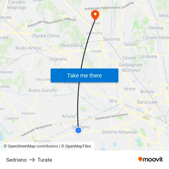 Sedriano to Turate map
