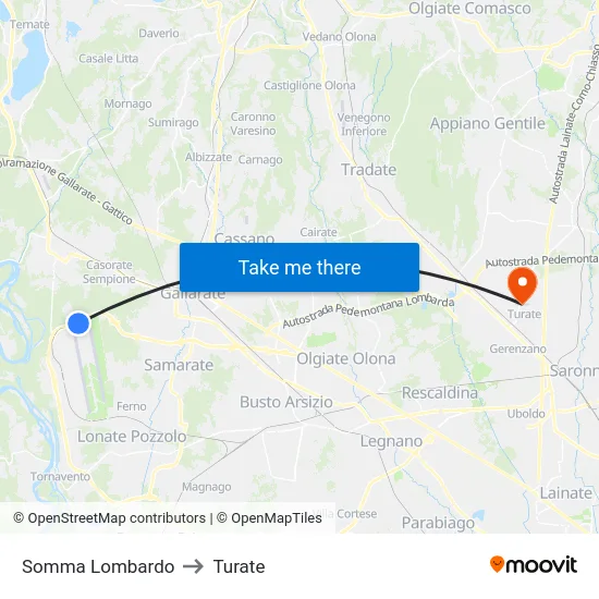 Somma Lombardo to Turate map