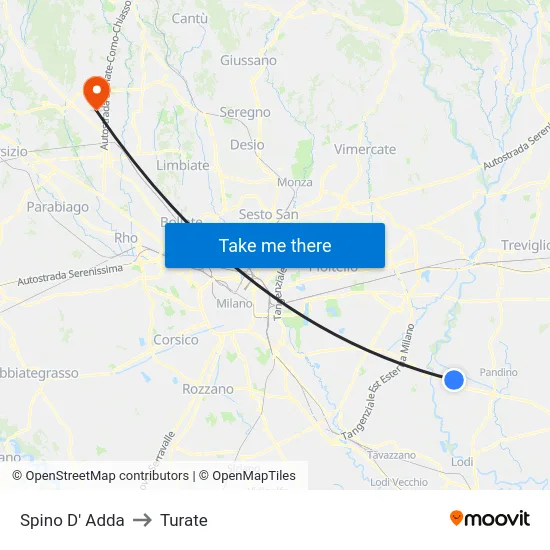 Spino D' Adda to Turate map