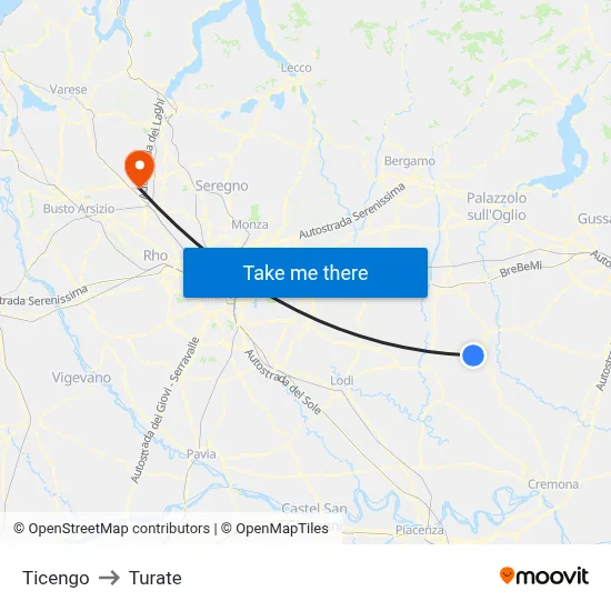 Ticengo to Turate map