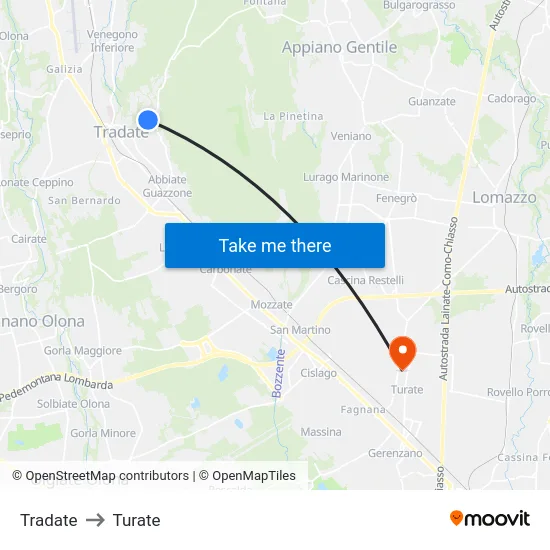 Tradate to Turate map