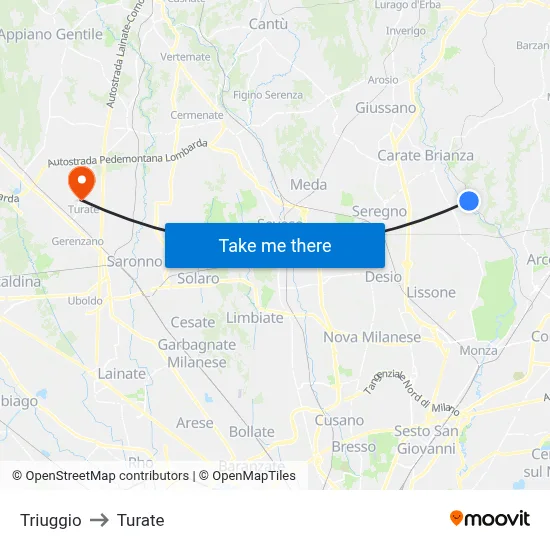 Triuggio to Turate map