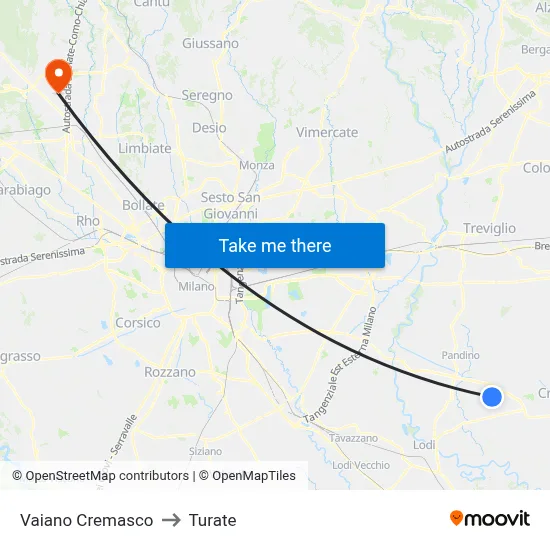 Vaiano Cremasco to Turate map