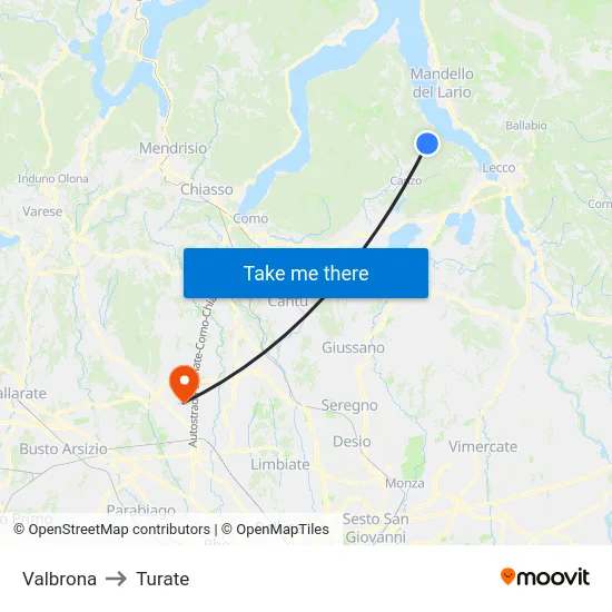 Valbrona to Turate map