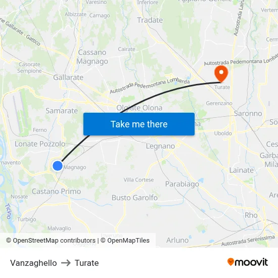Vanzaghello to Turate map