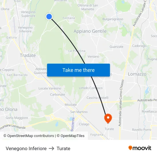 Venegono Inferiore to Turate map