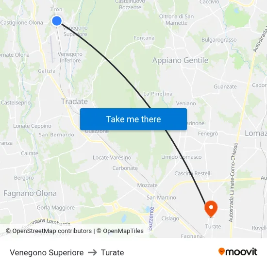 Venegono Superiore to Turate map