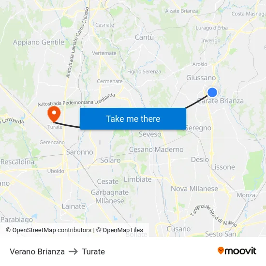 Verano Brianza to Turate map