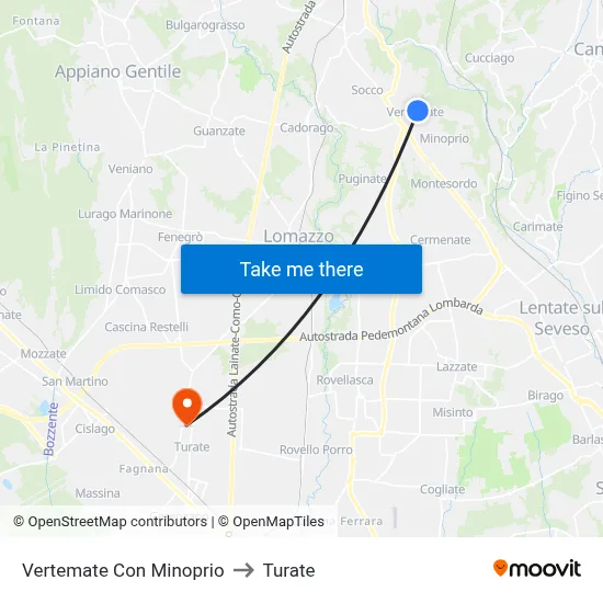 Vertemate Con Minoprio to Turate map