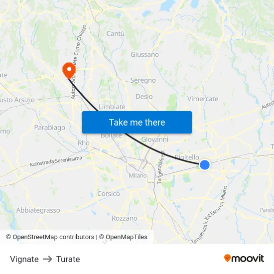 Vignate to Turate map
