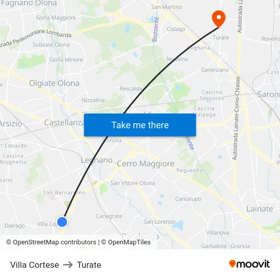 Villa Cortese to Turate map