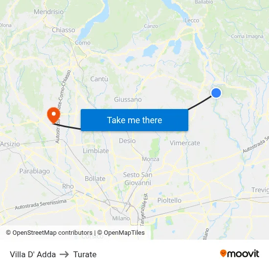 Villa D' Adda to Turate map