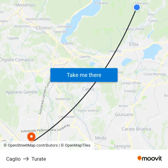 Caglio to Turate map
