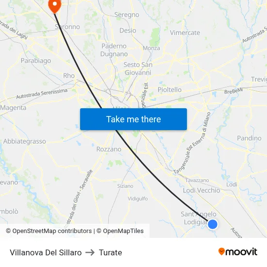 Villanova Del Sillaro to Turate map