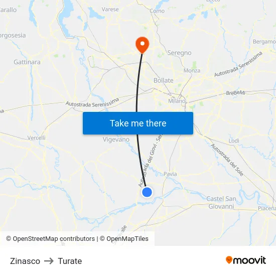 Zinasco to Turate map