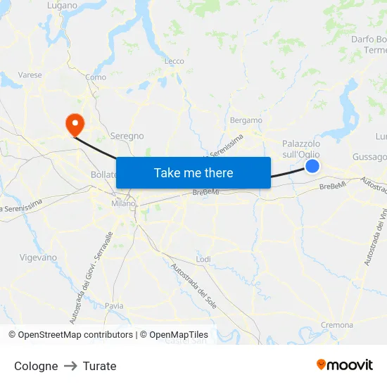 Cologne to Turate map