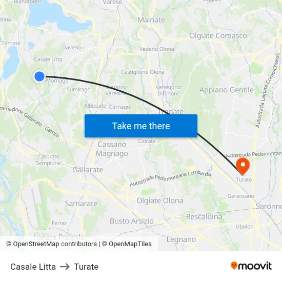 Casale Litta to Turate map