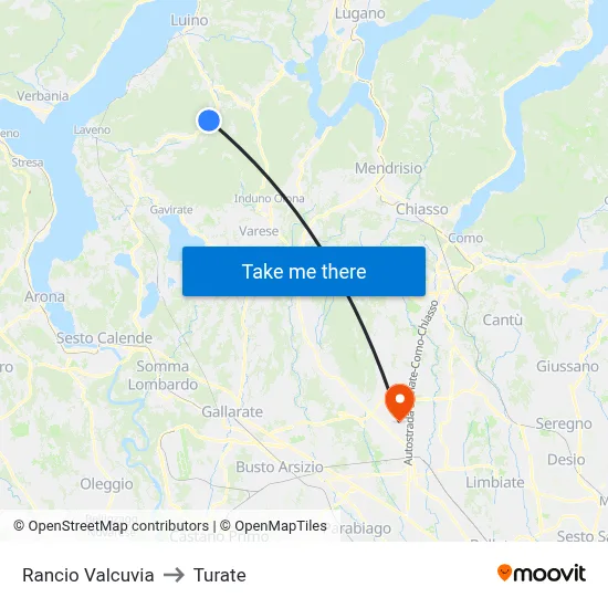Rancio Valcuvia to Turate map