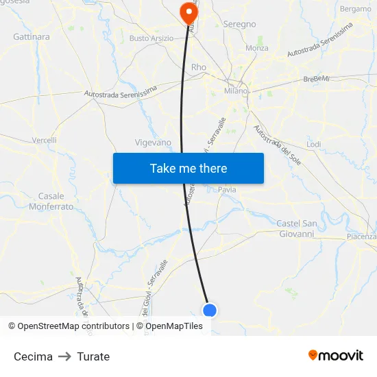 Cecima to Turate map