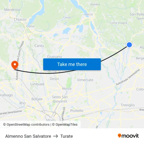 Almenno San Salvatore to Turate map