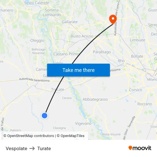 Vespolate to Turate map