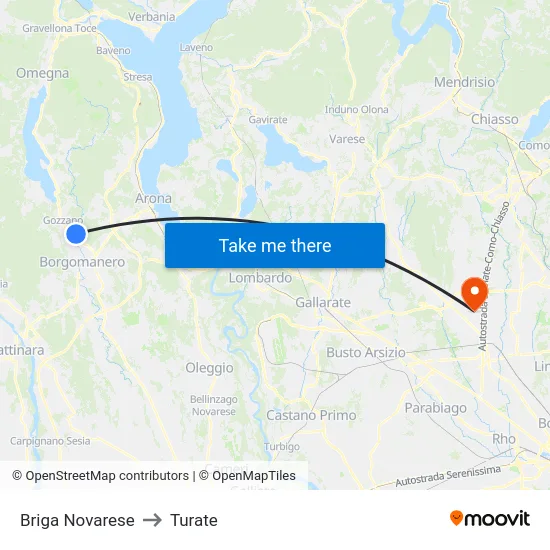 Briga Novarese to Turate map