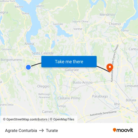 Agrate Conturbia to Turate map