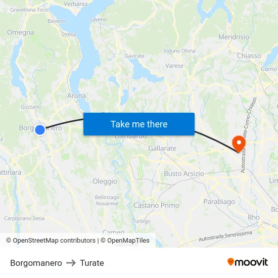 Borgomanero to Turate map