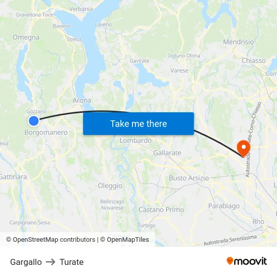 Gargallo to Turate map