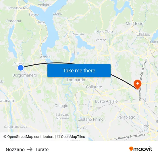 Gozzano to Turate map