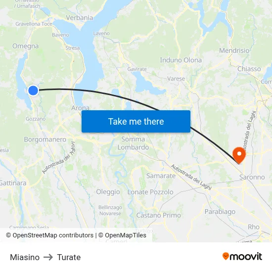 Miasino to Turate map