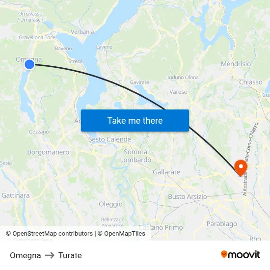 Omegna to Turate map