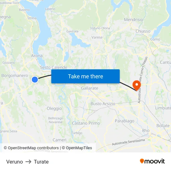 Veruno to Turate map