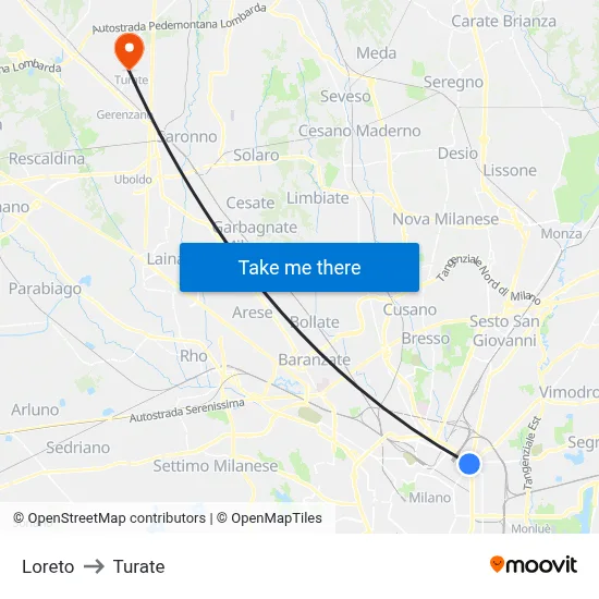 Loreto to Turate map