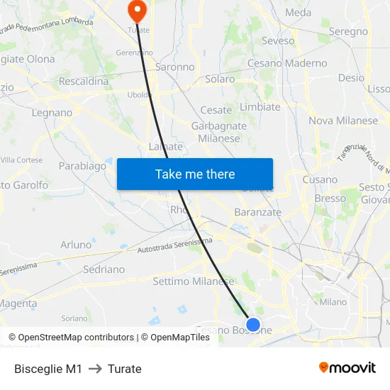 Bisceglie M1 to Turate map