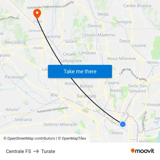 Centrale FS to Turate map