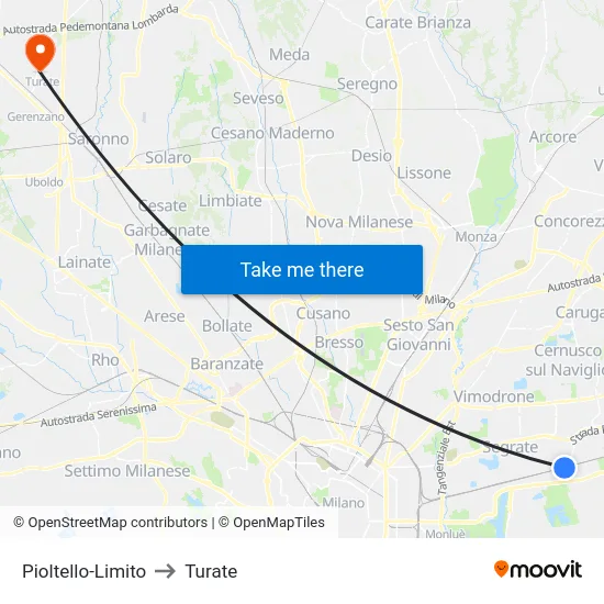 Pioltello-Limito to Turate map