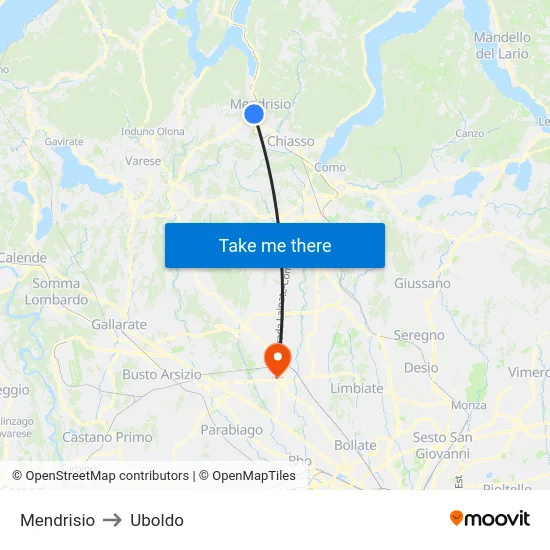 Mendrisio to Uboldo map