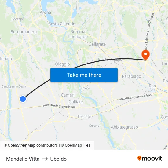 Mandello Vitta to Uboldo map